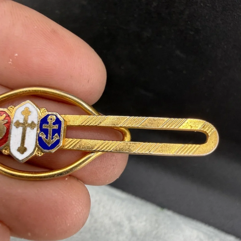 Vintage‎ Tie Bar Gold Tone Religious Anchor Sacred Heart Cross Dad Gift